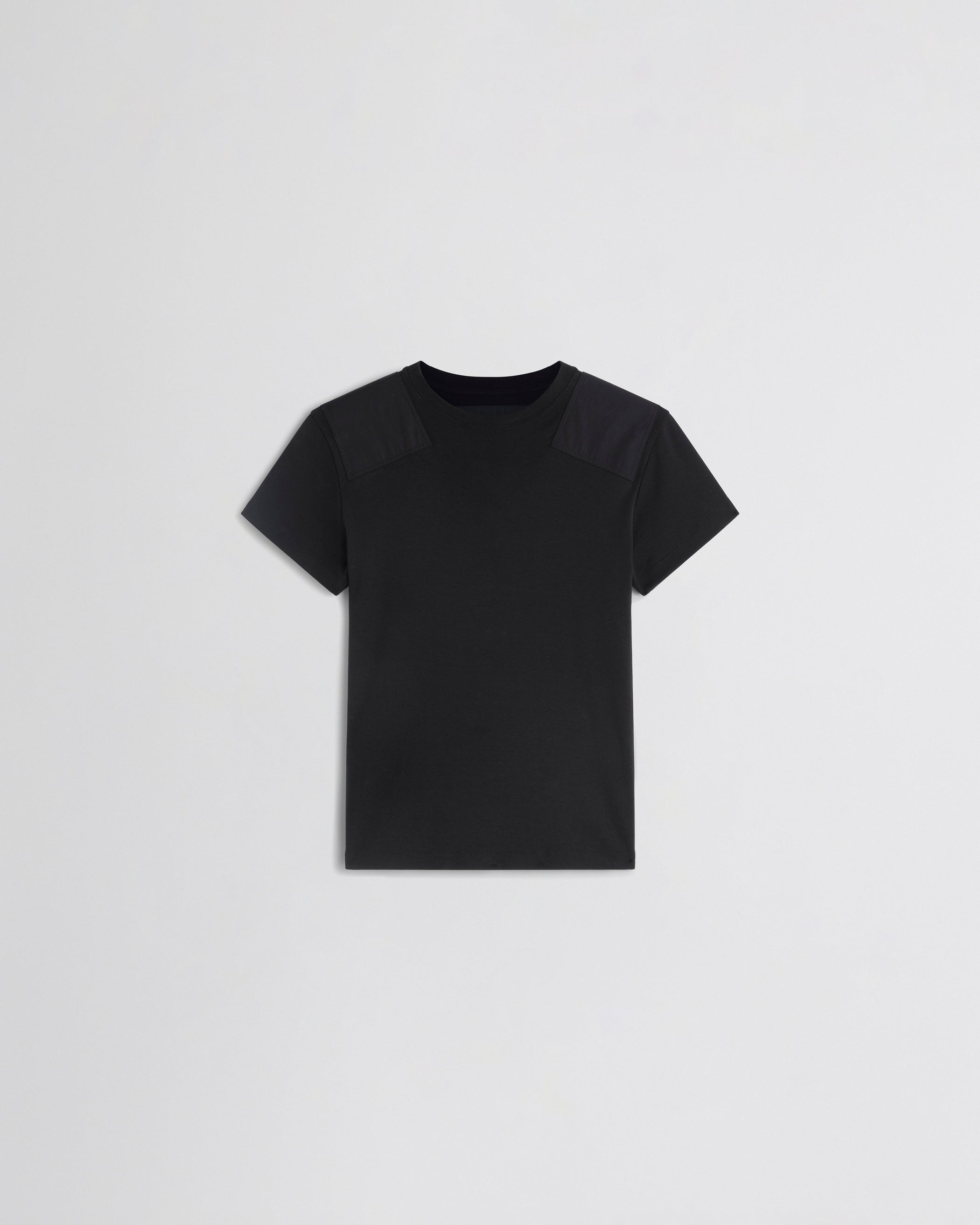 Flat front view of PATCH T-SHIRT in black cotton