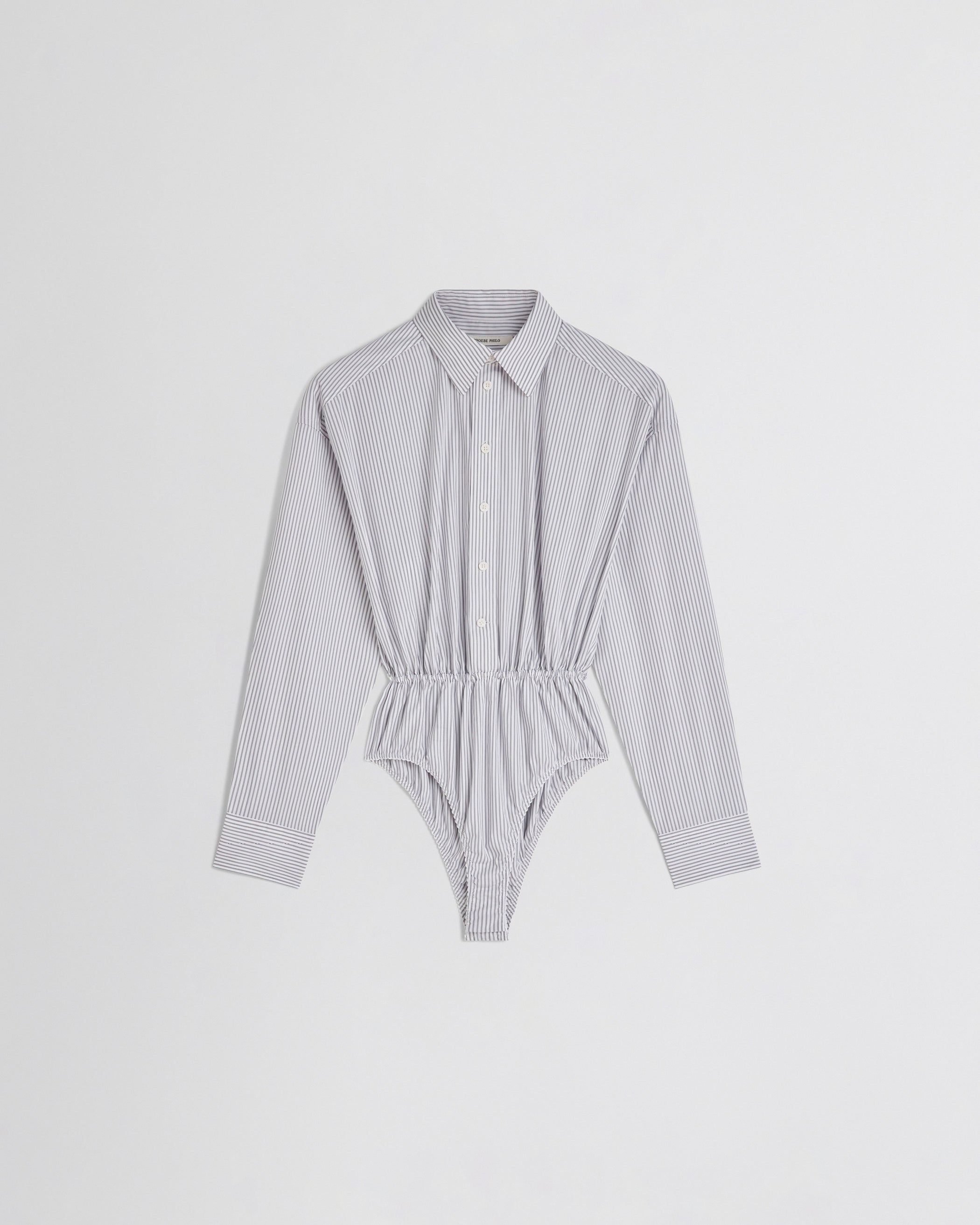 Flat front view of SHIRT BODY in dark grey/white cotton