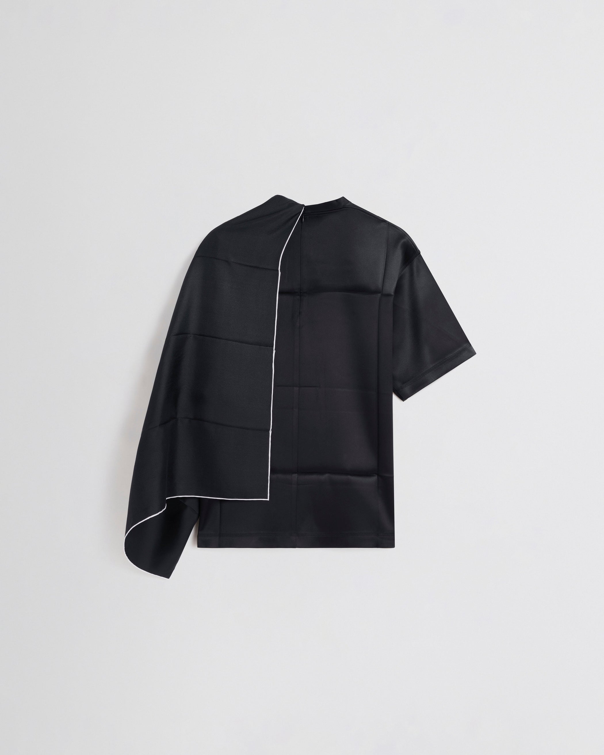 Flat back view of SCARF TOP in black silk
