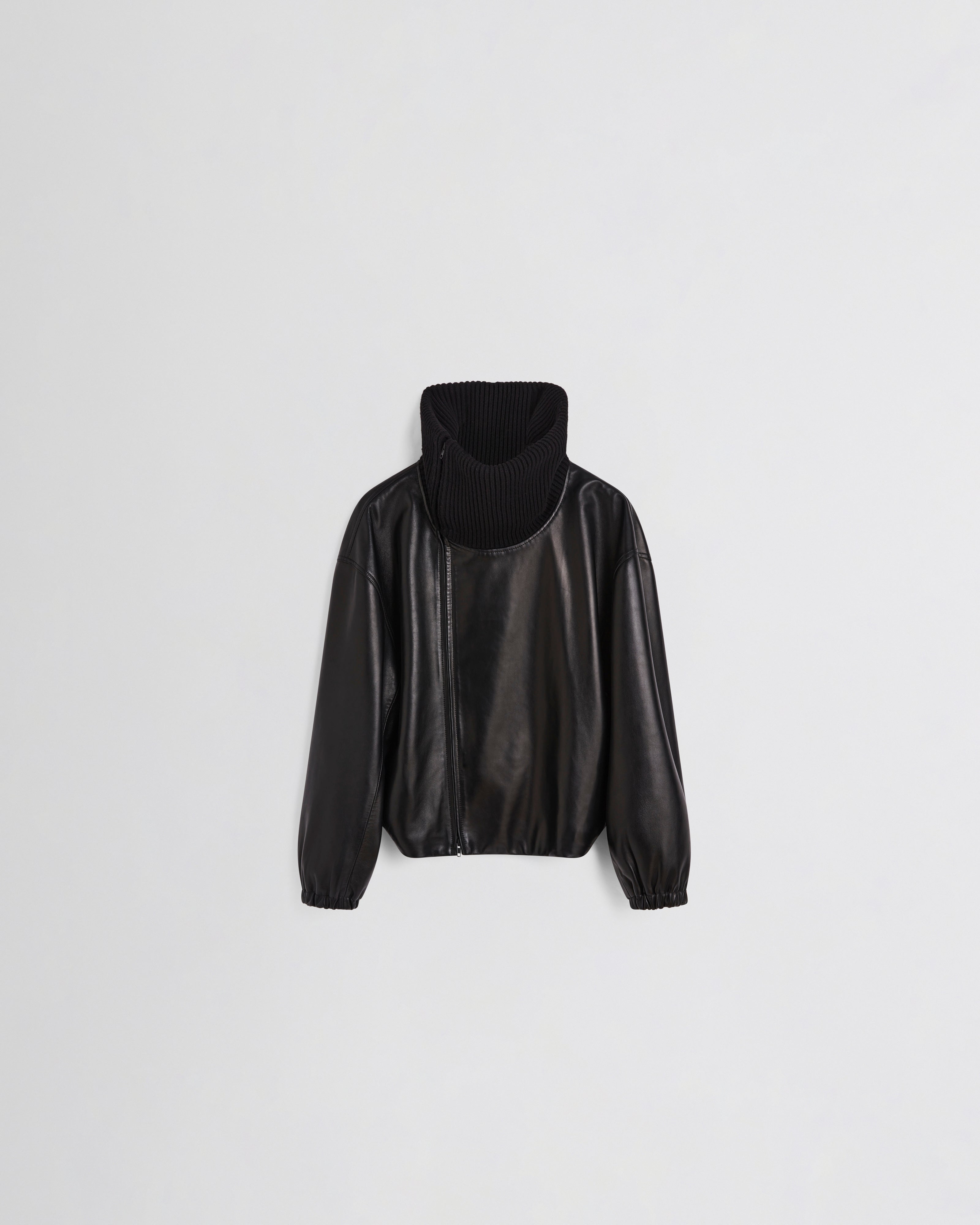 RIB NECK JACKET | black leather