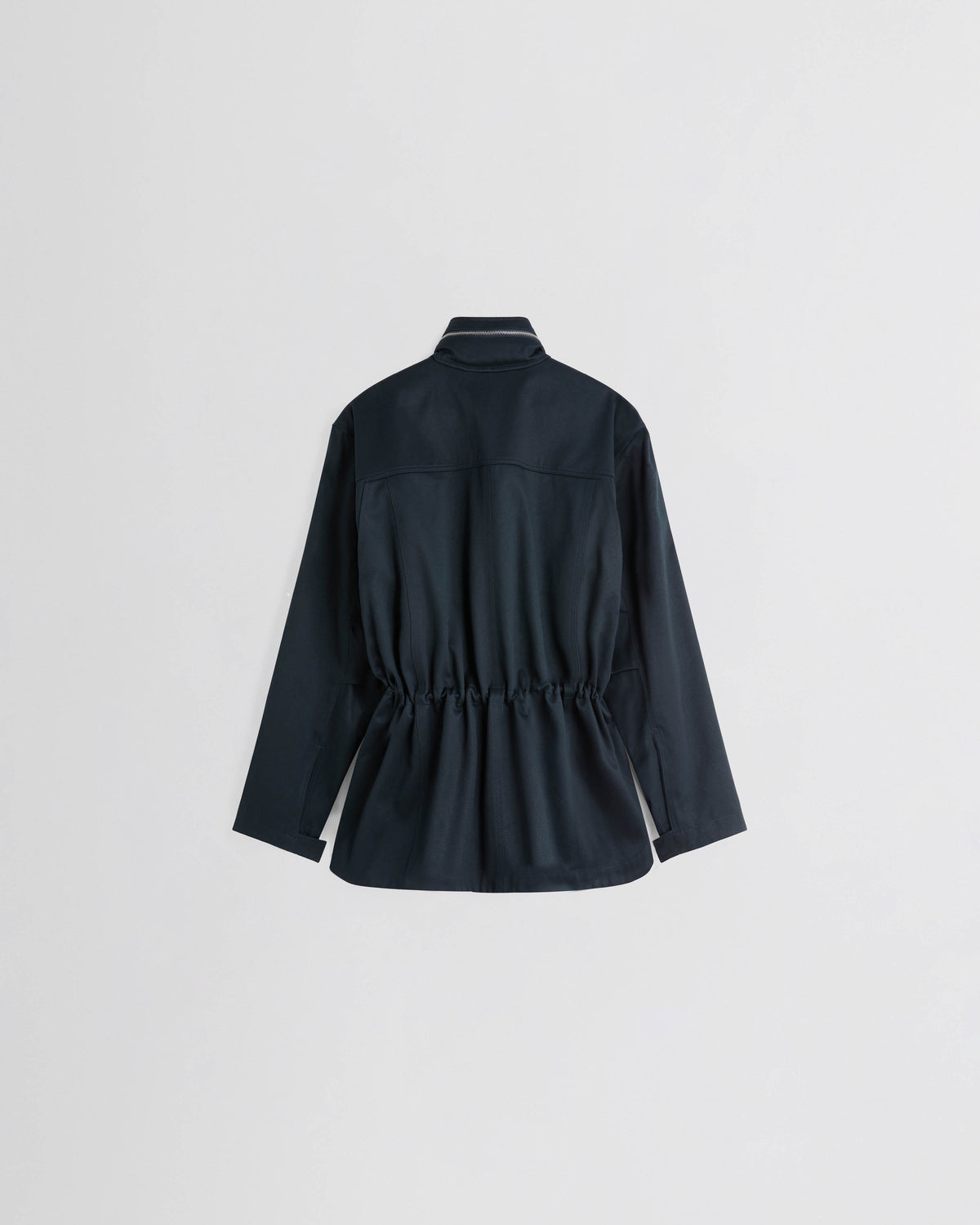 Back view of UTILITY JACKET in black ink cotton