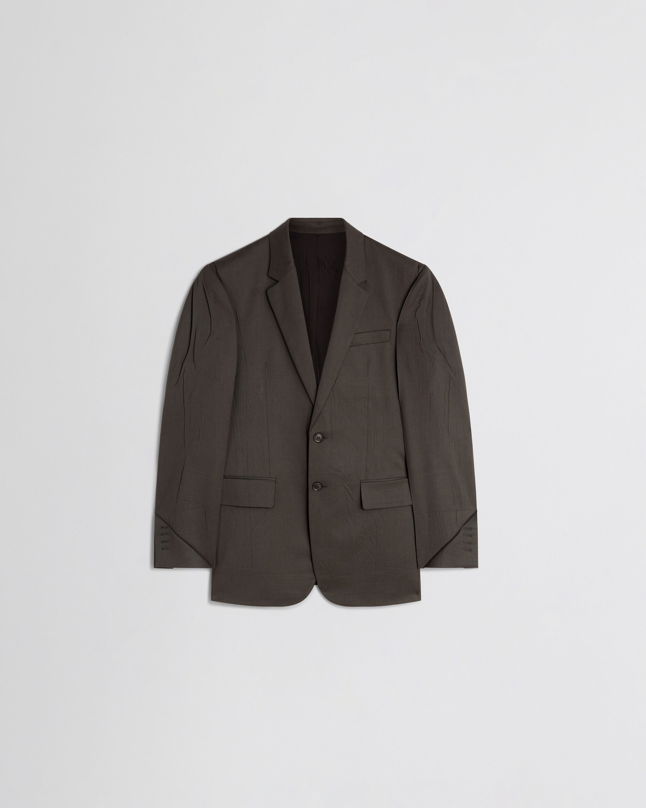 Flat front view of NEAPOLITAN JACKET in brown khaki wool